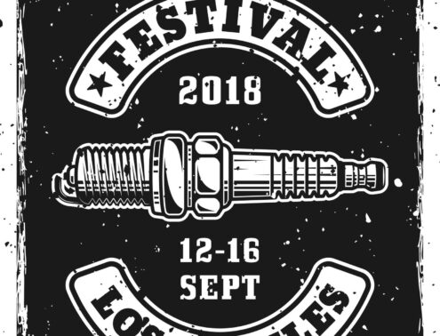 Motorbike festival vintage invitation poster with spark plug vector illustration